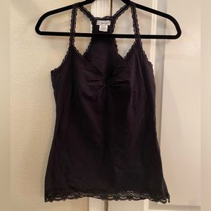 Black racerback women’s cami tank with built in bralette. L
